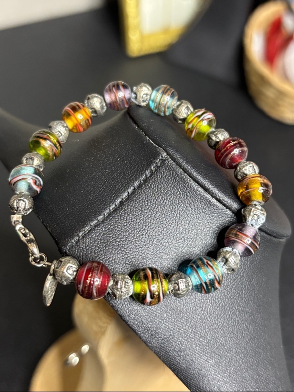 Vintage Made with Love Dichroic Glass Colorful Beaded Bracelet - Picture 5 of 6